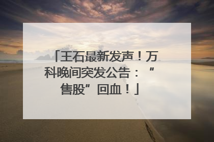 王石最新发声！万科晚间突发公告：“售股”回血！